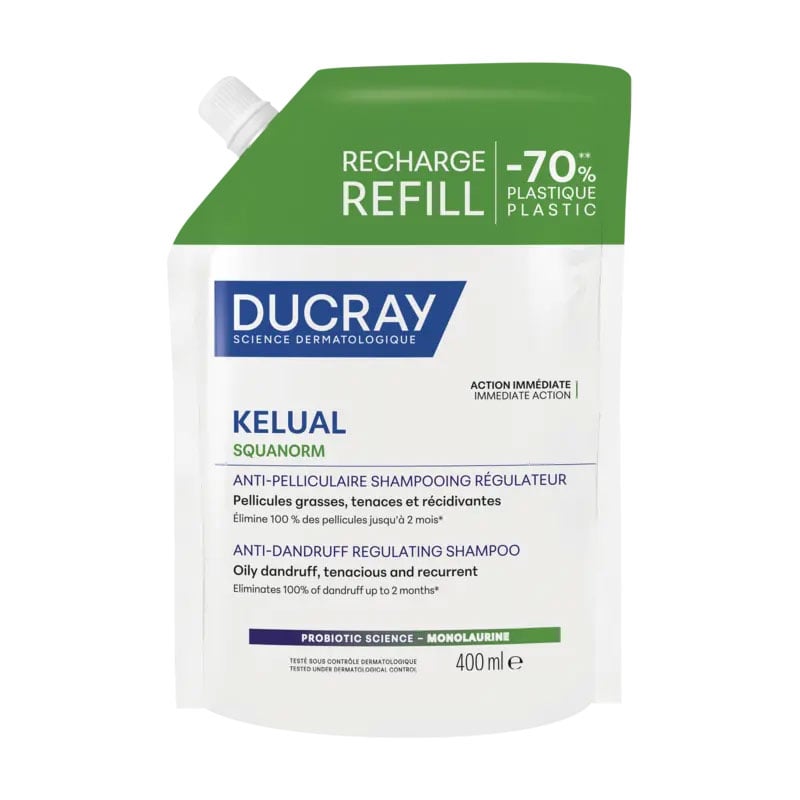 Регерувальний шампунь для волосся Ducray Kelual Squanorm Anti-Dandruff Regulating Shampoo проти жирної лупи, 400 мл (дойпак)